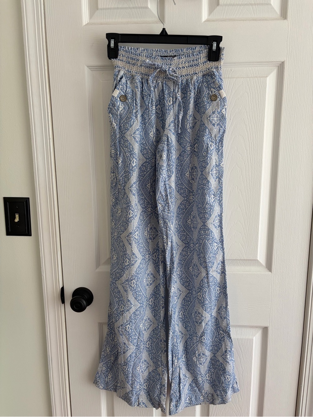 Rewash Blue Printed Smocked-Waist Wide-Leg Pants